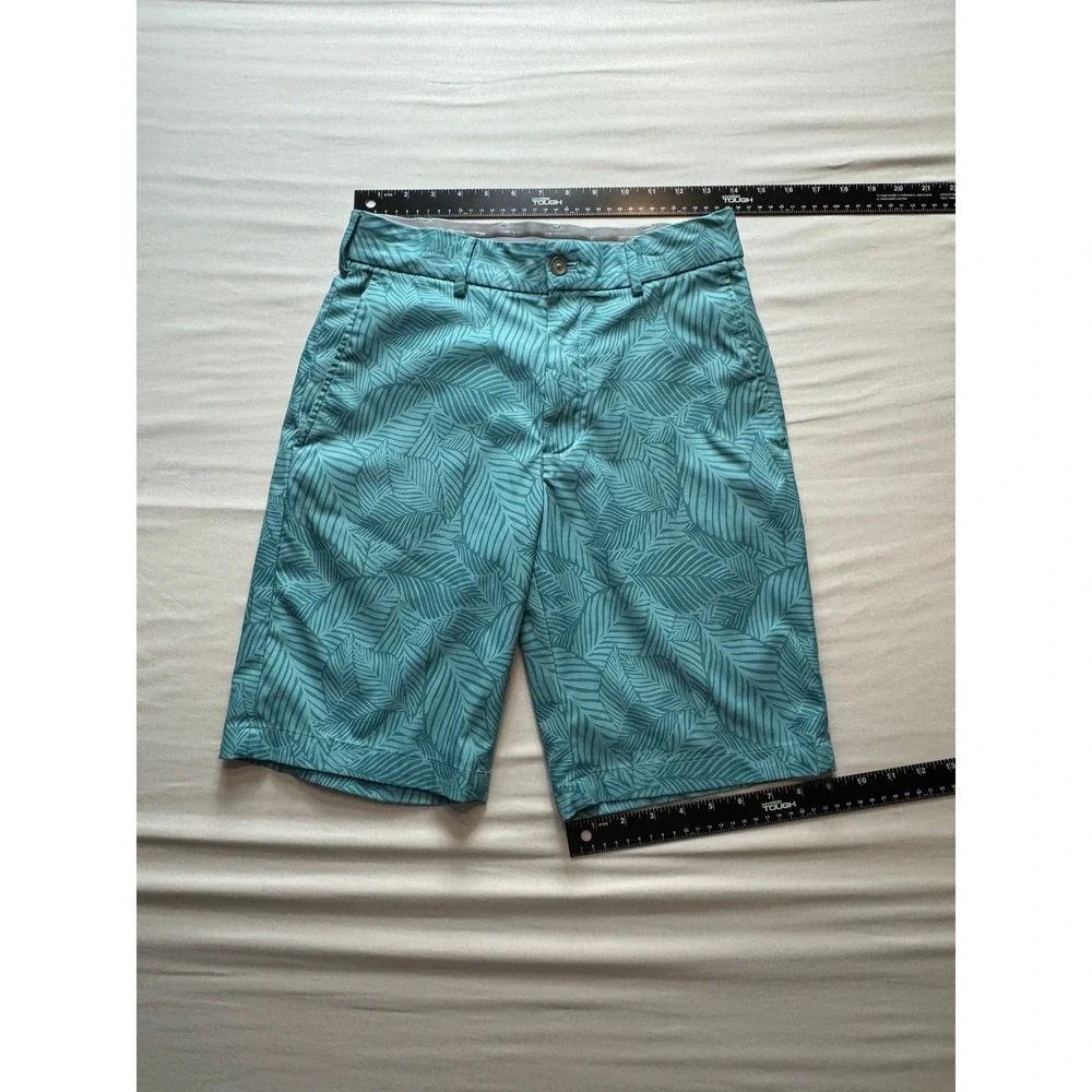 Walter Hagen Mens 30 Perfect 11 Golf Shorts Teal Blue Palm Leaf Tropical Print